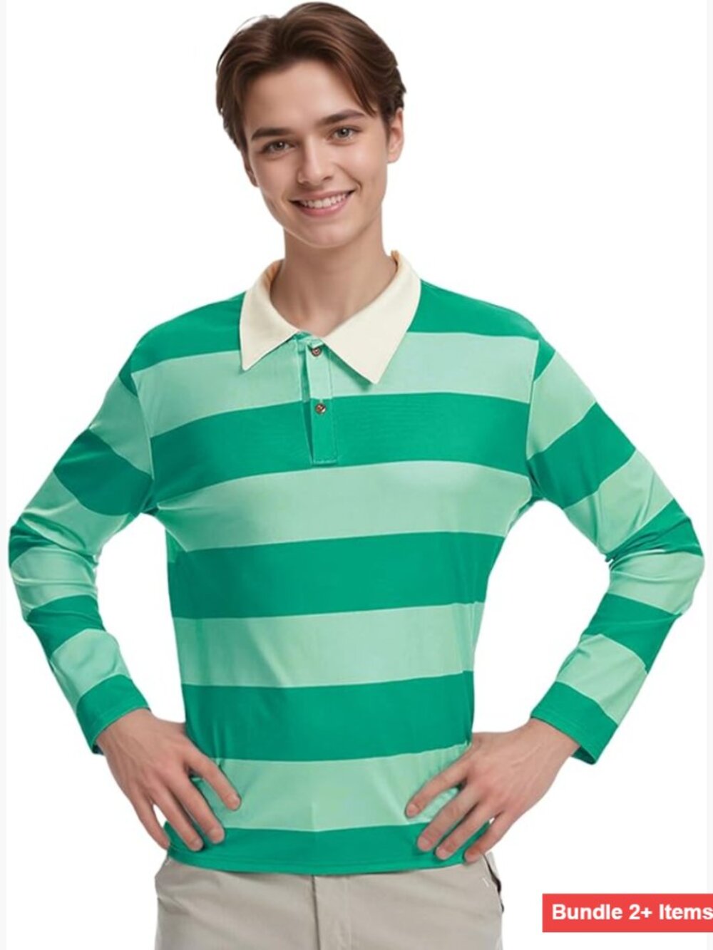 Men's Long Sleeve Striped Polo Shirt for Halloween Cosplay Costume